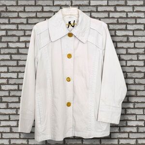 Neyelle Size L White Lightweight Lined Jacket Button Front Back Pleat Pockets